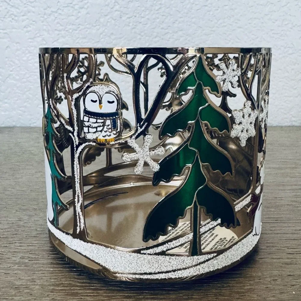 Bath & Body Works Christmas Polar Bear Woodland Trees Metal Candle Holder Sleeve - Picture 3 of 4